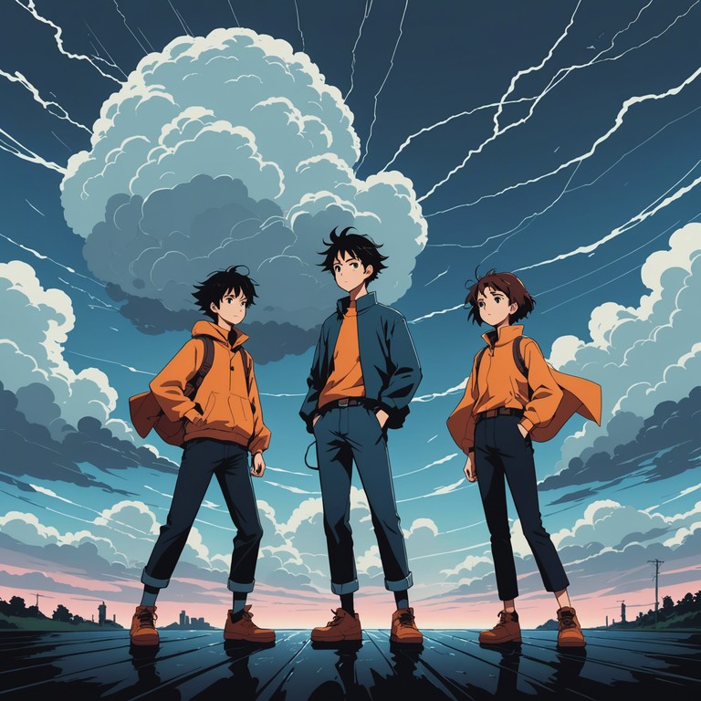 Sweeping strings and electronic beats combine to portray the ultimate victory in an anime saga, capturing the moment of triumph and the heroes’ emotional release.