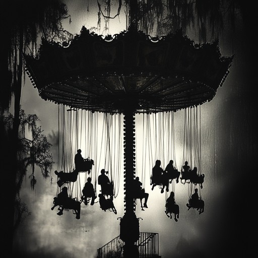 Imagine a midnight carnival where shadows come to life, evoking both wonder and fear. The eerie sounds of the carousel blend with the sinister tones of a demented clown, creating an unsettling yet enchanting atmosphere. This instrumental piece uses chimes and theremins to evoke the bizarre and the uncanny, accompanied by distant whispers and dark laughter.