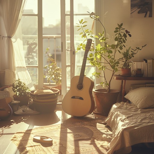 Imagine a peaceful afternoon bathed in sunlight with gentle indie guitar melodies creating a cozy and nostalgic atmosphere. Perfect for relaxation, this soft bedroom pop piece captures the essence of calm with an undercurrent of chill.