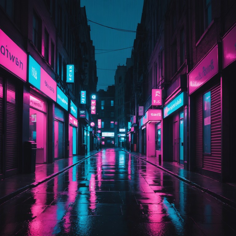 Set against a backdrop of a rain drenched neon lit cityscape, this track features haunting synthetic melodies that weave through the soundscape like whispers. The ambience is thick with mystery, as slow, pulsating beats mirror the rhythmic dripping of rain in this atmospheric night setting.