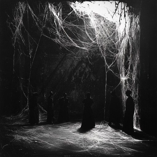 Picture a forgotten dancehall, where the air is thick with mystery and shadows flit about to the sound of a spooky mambo tune, creating an uneasy, yet intriguing mood through sinister melodies and infectious rhythms.