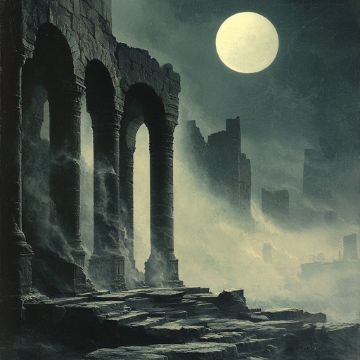 An instrumental piece blending haunting flute with dark ambient textures, evoking exploration of moonlit, ancient ruins lost in time.