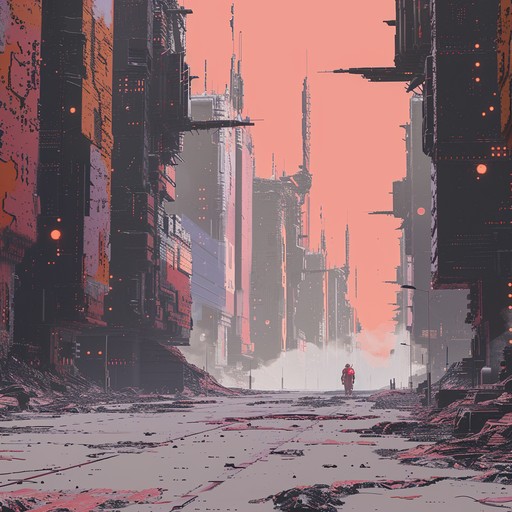Haunting synths and glitchy, distorted beats create an eerie, post-apocalyptic soundscape. The track evolves with layers of ominous drones and dissonant melodies, painting a vivid picture of a world in ruins.