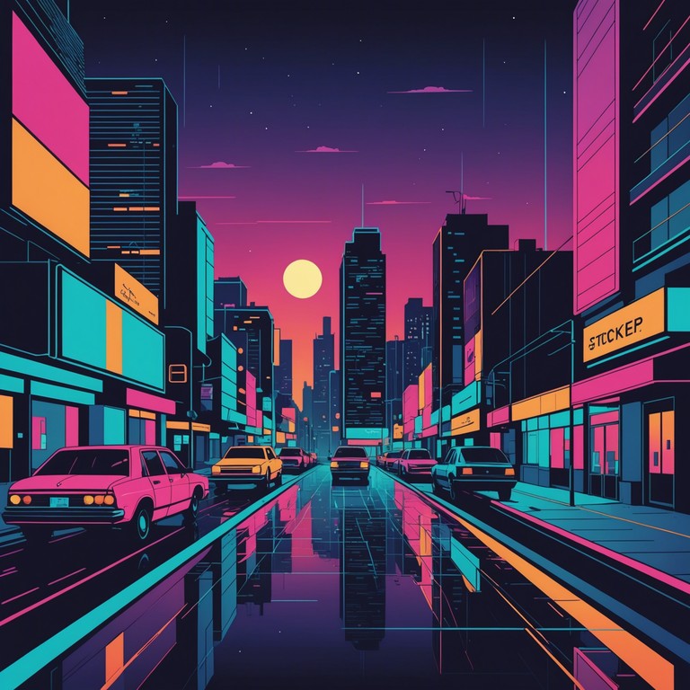 In this track, pulsating synthesizers craft a vivid auditory journey across a futuristic cityscape illuminated by neon lights. The melody mimics the ebb and flow of a digital world, seamlessly blending futuristic sounds with nostalgic undercurrents.