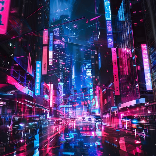 This track is an exploration of futuristic sounds, utilizing high tempo rhythms paired with cutting edge electronic synthesizer melodies to create a driving, energetic atmosphere. The music aims to evoke the sensation of traveling at high speed through a neon lit digital landscape.