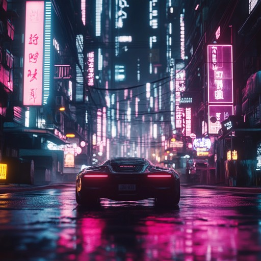 A tranquil cyberpunk composition blending whispering synths with gentle rhythms creating an ambiance of a calm futuristic night.