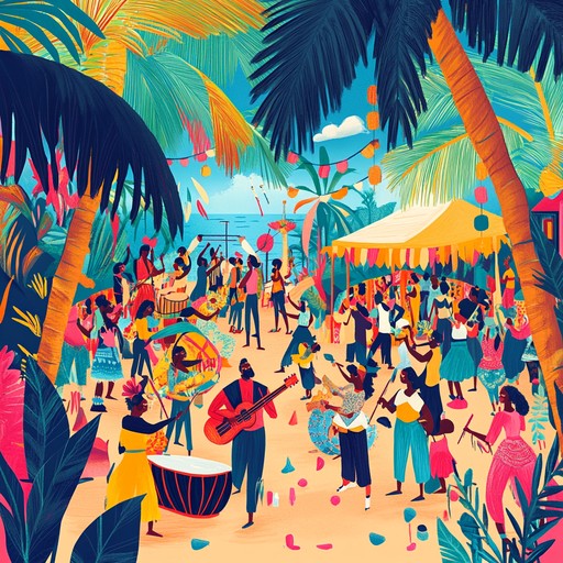 This instrumental piece evokes the exhilarating chaos of a caribbean calypso carnival, with lively rhythms, unpredictable melodies, and vibrant steel drum sounds that transport listeners to an unforgettable tropical celebration.