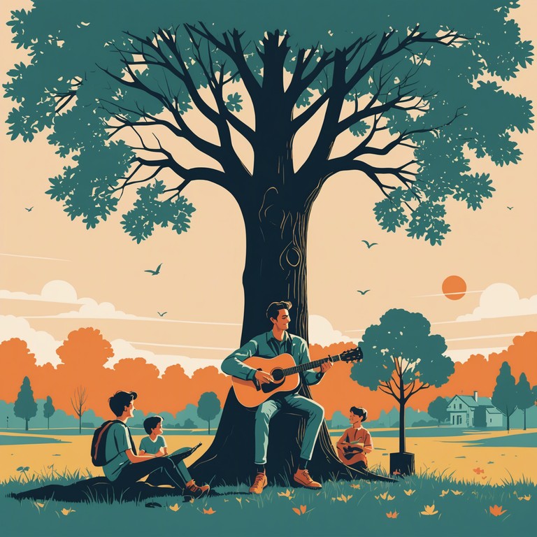 A composition filled with the spirit of a bright, sunny day as a travelling troubadour strums lighthearted tunes on his acoustic guitar. It captures the essence of a carefree summer where worries melt away with each note played, encouraging listeners to sing along or tap their feet to the lively rhythm.