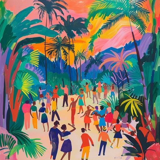 An invigorating instrumental track featuring vibrant jungle and cumbia rhythms with an infectious groove. The song uses a mix of organic percussion, vibrant brass, and playful accordion melodies to evoke the lively and festive atmosphere of a tropical dance celebration. Energetic, but with nostalgic waves that transport you to a carefree, dance filled night in a vibrant jungle setting.