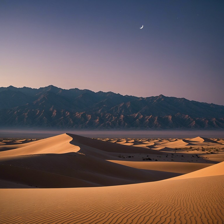 A soothing musical journey evoking the serene vastness of the desert landscape, featuring the rich, emotive tones of an oud. This piece subtly blends traditional middle eastern melodies with ambient soundscapes, capturing the shifting sands and whispering winds of a timeless desert.