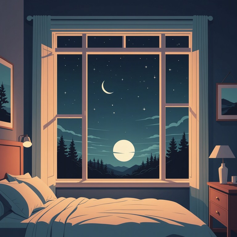 A soothing piano melody perfect for unwinding after a long day; it nurtures peace and calmness, enhancing the night's quietude in a small cozy bedroom.