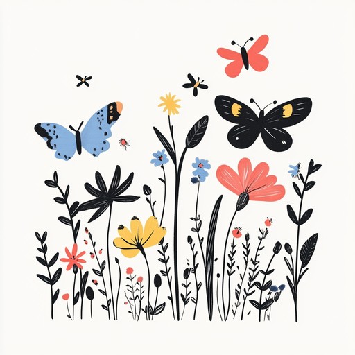 A delightful and enchanting tune, replicating the playful and innocent vibes of the 1950s, with whimsical melodies and ukulele leading the rhythm in a dreamy garden of butterflies