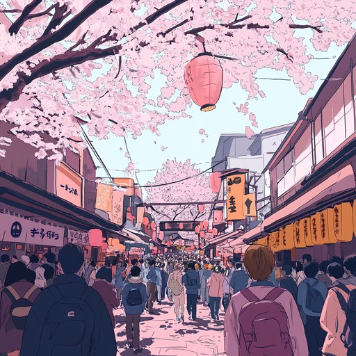 This captivating instrumental piece brings the spirited atmosphere of a traditional japanese cherry blossom festival to life. Upbeat melodies and vibrant rhythms paint the scene of lively festivities, joyful gatherings, and the mesmerizing beauty of sakura in full bloom. Perfect for a celebratory and cheerful anime soundtrack.