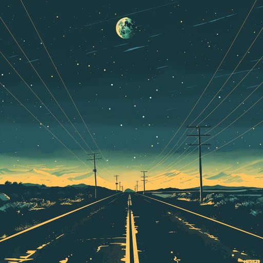 Imagine cruising down a moonlit highway, the sound of the engine harmonizing with a gritty guitar melody. This track should capture the essence of freedom and adventure on the open road, characterized by a driving rhythm, soul-stirring electric guitar solos, and a steady, powerful bass line.