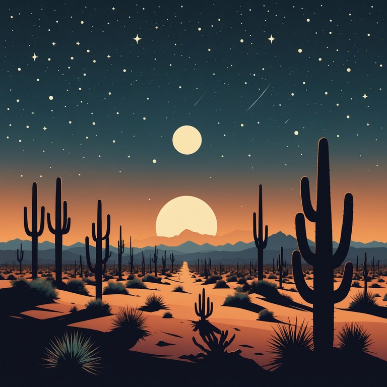 A deep, enigmatic instrumental that captures the essence of a shadowy desert landscape in the american west. The music builds a sense of mystery and solitude, portraying the expansive and wild nature of the desert under a vast, star filled sky.