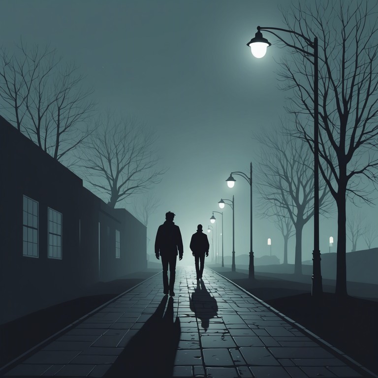 Imagine walking alone on a foggy night. Every footstep echoes, creating a rhythmic but chilling sound that blends with distant whispers and deep synth waves, forming an atmosphere filled with anticipation and danger.