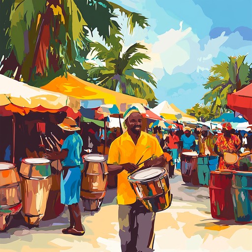 Feel the vibrant energy of the caribbean with this rhythmic blend of steel drums, maracas, and guitars. Perfect for a joyful beach party, this track invites you to dance and revel in the tropical sun.