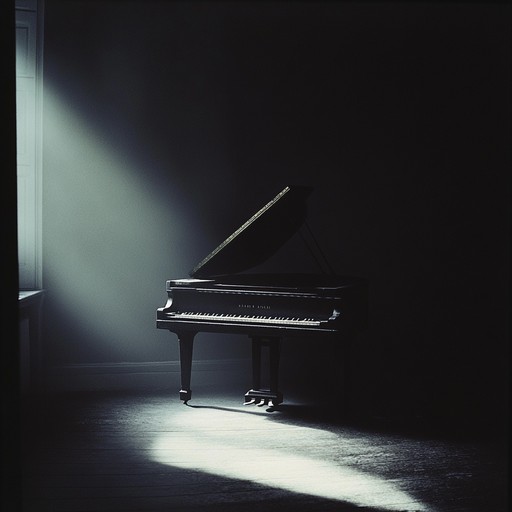 A sparse arrangement featuring delicate piano melodies intertwined with subtle ambient textures, creating a deeply introspective and melancholic atmosphere. This piece is meant to evoke feelings of solitude and reflection as it unfolds slowly and gracefully, with each note resonating in the silence