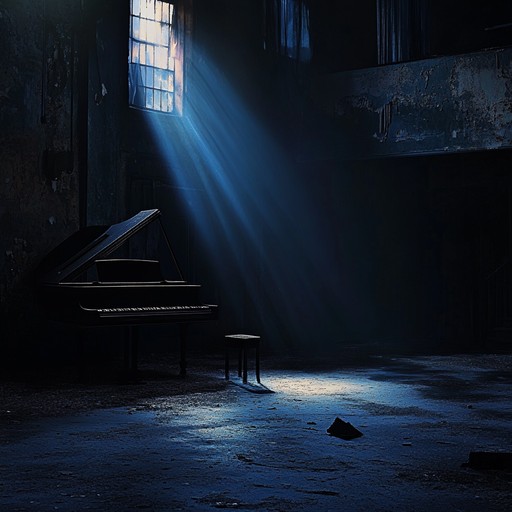 A deeply atmospheric, moody jazz composition featuring a ghostly saxophone complemented by an ethereal, almost spectral piano. The piece evokes the desolation and mystery of a foggy, silent night in an old, abandoned city.