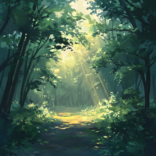A cheerful instrumental piece that captures the essence of sunlight filtering through tree leaves, creating a warm and uplifting atmosphere reminiscent of a pleasant walk in a sunlit forest
