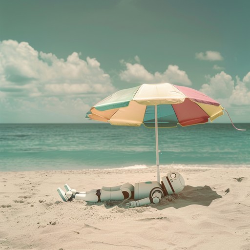 Picture a quirky robot taking a break from technology to enjoy the calm waves and golden sand of a tranquil beach. This unique instrumental combines cheerful synth tones with ambient ocean sounds, crafting a delightful, relaxing novelty tune.