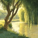 gentle stream beside old willow trees