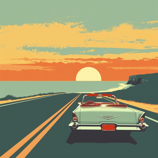 Imagine driving towards the horizon as the sun sets, surrounded by golden hues. Melodic guitar rhythms radiate warmth, evoking a sense of carefree nostalgia and pure joy. The soft rock vibe, with uplifting chord progressions and smooth percussion, creates an atmosphere of endless summer happiness.