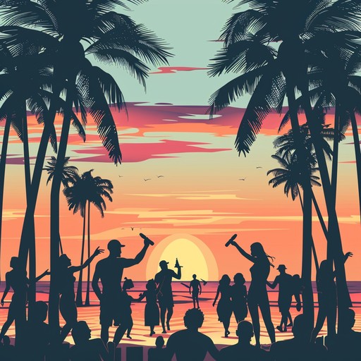 A lively, rhythmic track combining tropical afrobeat with jazzy melodies and electronic elements, evoking the feel of a joyous celebration in a vibrant, sun drenched location.