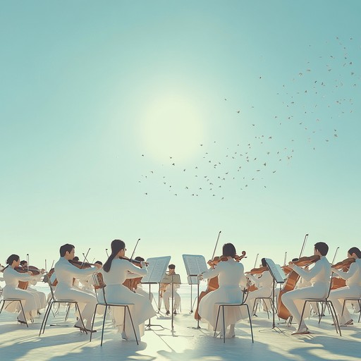 A harmonious blend of strings and brass creating an uplifting, joyful atmosphere perfect for a summer celebration, complete with dynamic crescendos and playful melodies