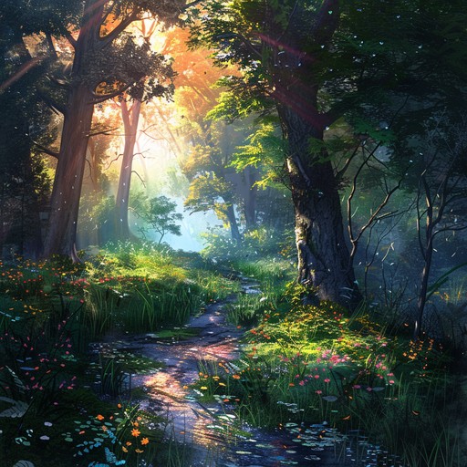 A whimsical and ethereal instrumental piece that evokes the feeling of wandering through an enchanted forest glade, with shimmering melodies and delicate textures that bring the magical atmosphere to life.