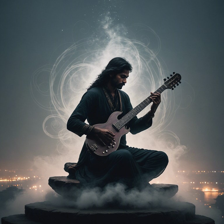 A journey through seductive soundscapes, veiled harmony offers an experience that combines the allure of indian raga with the dynamic energy of rock music. The track moves through phases of emotional intensity, featuring the sitar’s captivating twang and the grounding force of rock’s rhythmic power.