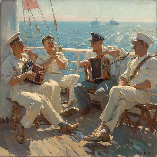 This instrumental track embodies the peaceful spirit of russian sailors on a calm sea journey. With traditional accordion melodies and gentle ambient sounds, it transports listeners to a serene maritime setting, filled with reflection and pride.