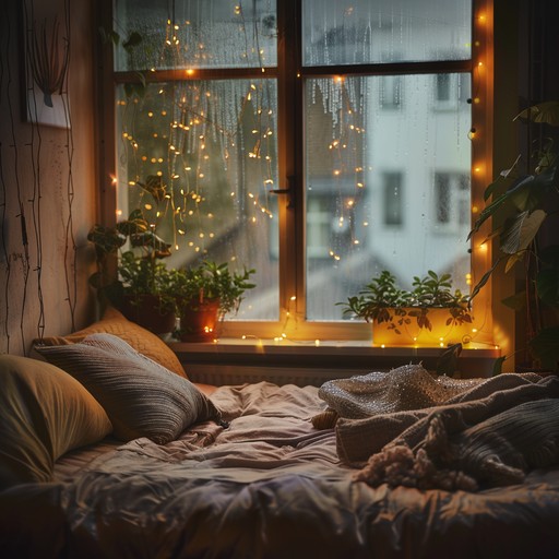 This track captures the essence of a lazy summer afternoon, with gentle guitar plucks and smooth electronic layers. Designed to evoke soothing images of raindrops on a windowsill with a warm, comforting atmosphere. Ideal for unwinding or studying.