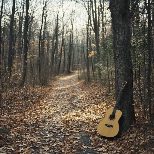 Experience a peaceful, reflective moment as gentle guitar notes replicate the quiet descent of leaves in an autumn breeze, emphasizing nature's quiet closure.