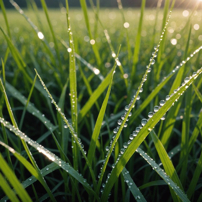 Imagine the first light of day, breaking over a horizon lined with dew kissed foliage, each note of the harp reverberating like soft whispers of nature waking up. This alternative version focuses more on the intricacy of light play and the intimate connection with the surrounding environment.