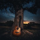 melancholic guitar melodies stir emotions amid shadowy woodland.