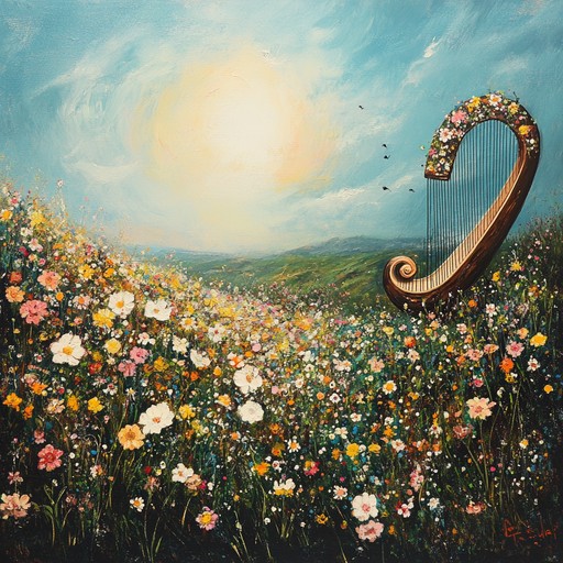 Dive into a tranquil soundscape where gentle harp melodies weave through blooming meadows, delivering the dreamy essence of german schlager with a modern touch, evoking nostalgia and warmth.