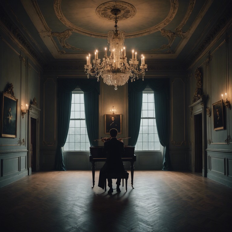This composition captures the essence of a ghostly waltz performed in a deserted, cobwebbed ballroom. The lone instrument, a haunting violin, carries the melody, embodying the whispers of dancers long gone. The atmosphere is thick with a mix of nostalgia and mystery, as each note twirls around the shadowy, decrepit dance floor.