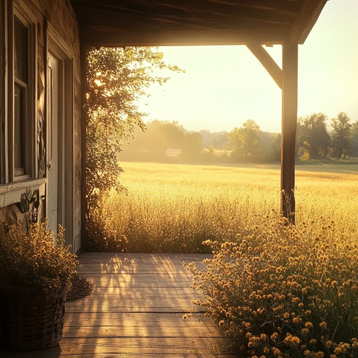 A serene instrumental piece capturing the essence of quiet rural life, with gentle strumming and light percussion, evoking images of sunlit porches and golden fields.