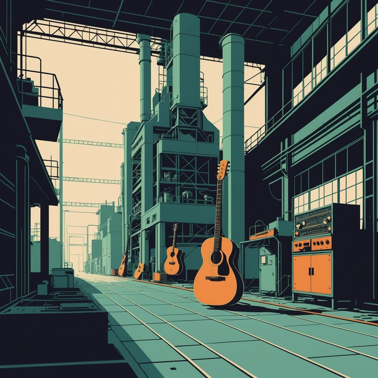 This track features a deep, poignant melody interlaced with the harsh, mechanical sounds of industrial rock, creating a soundscape that captures the essence of yearning amidst a backdrop of cold, relentless progress. The primary instrument, an electric guitar, carries the emotive core, while industrial sounds provide a gritty, textured foundation.