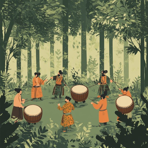 Immerse yourself in the powerful beats and chants reminiscent of ancient tribal rituals deep in primeval forests. Rhythms pulsate through your soul, transporting you to an age old era of communal unity and primal energy. Drums beat in hypnotic fashion, crescendos building to a thrilling climax