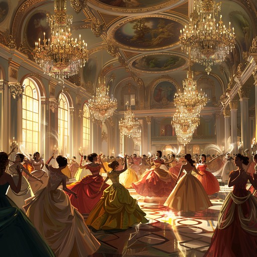 A romantic and sophisticated orchestral piece featuring gentle piano melodies intertwined with lush string arrangements. The composition evokes an elegant evening soiree in a grand ballroom, capturing the grace and charm of a bygone era. The music swells with emotion, creating a serene and enchanting atmosphere perfect for a refined and classy setting.