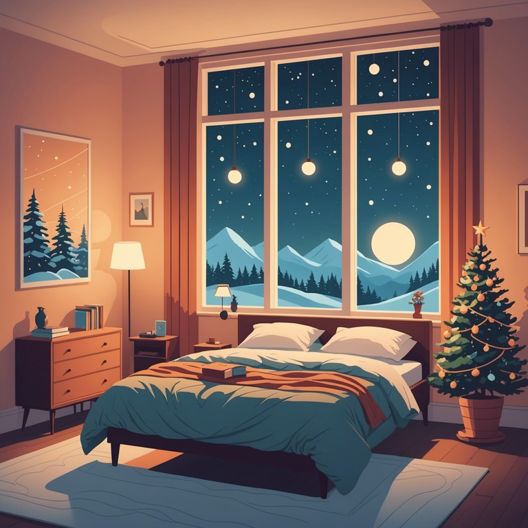 Imagine a soft tune playing on a quiet winter night, the acoustic guitar gently merging with sounds of low laughter and distant chimes celebrating the festive spirit.