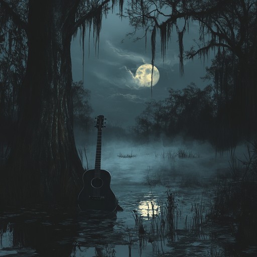 A slow, echoing blues track with haunting slide guitar, executed with deep, dark bass notes and eerie ambient sounds. This track envelops listeners in an unsettling atmosphere reminiscent of ghostly mississippi delta nights, weaving a chilling aura with each forlorn note.