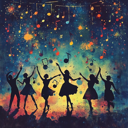 An upbeat instrumental piece that fuses latin and african rhythms, capturing the essence of a festive night celebration under the stars. The music evokes dancing, joy, and unity among diverse cultures, with lively percussion and melodic passages that create an atmosphere of happiness and togetherness.