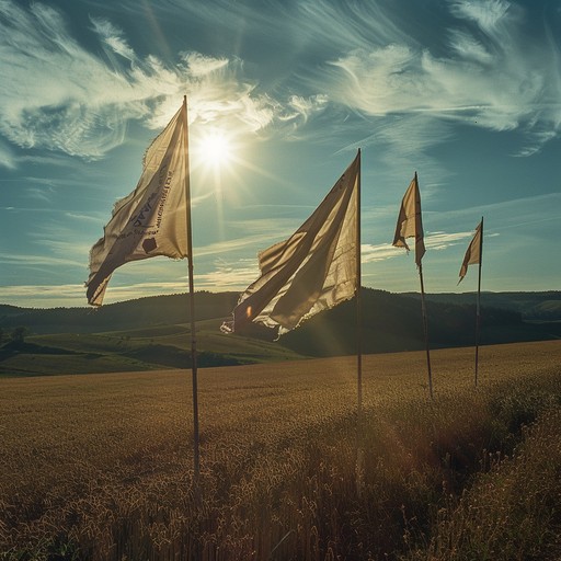 An instrumental piece that blends orchestral strings and brass to create a sense of unity and liberation. The melody swells with triumphant crescendos, evoking images of flag raising and parades. Shimmering woodwinds add an ethereal touch, while rolling percussion builds to a powerful climax.