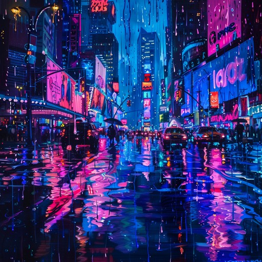 Imagine a torrential rain in a neon lit city, each drop resonating with the intense beats of a drum n bass track, echoing the urban pulse through the whispers of the night. The track adopts a relentless, driving percussion, representing the unyielding spirit of the nocturnal cityscape.