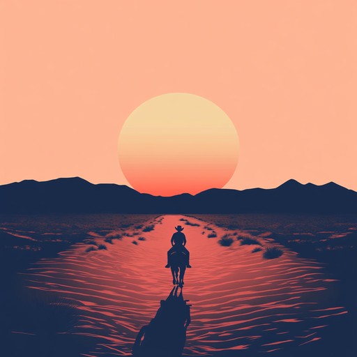 This energetic western instrumental captures the daring escapades of a cowboy riding through rugged terrain, filled with rhythmic guitar strumming and spirited whistling melodies, invoking images of sunsets and open ranges