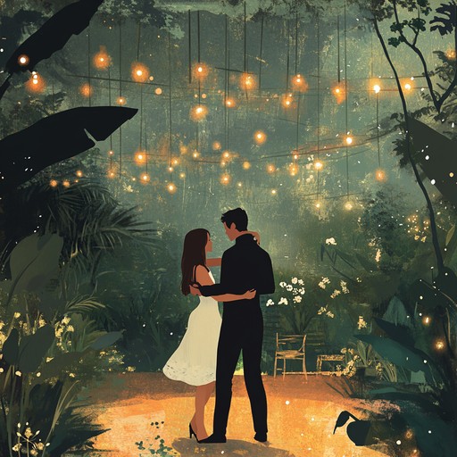 In a quiet, starlit garden, couples share an intimate polka, the soft accordion melodies accentuating the romantic ambiance. The music gently flows, instilling a warm, nostalgic feeling that perfectly complements the enchanting night.