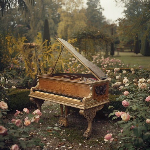 A tranquil baroque melody inspired by peaceful strolls through old world gardens, focusing on a delicate harpsichord lead supported by gentle strings to create a deeply calming aura.